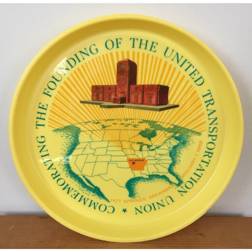 Vtg 1969 United Transportation Union Hot Springs Arkansas Plate Tray Yellow 13"
